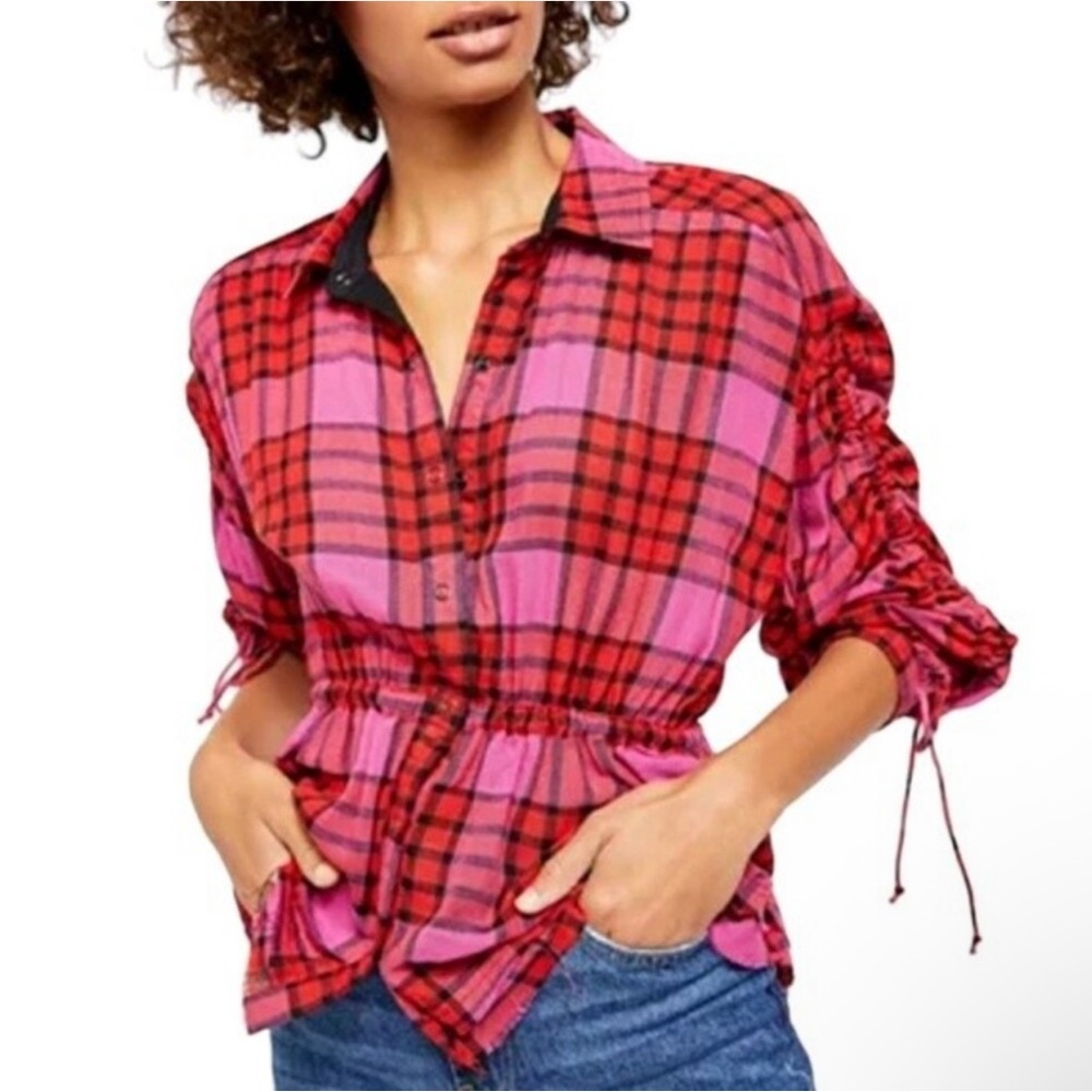 NWT Free People Pacific Dawn Plaid Shirt Medium